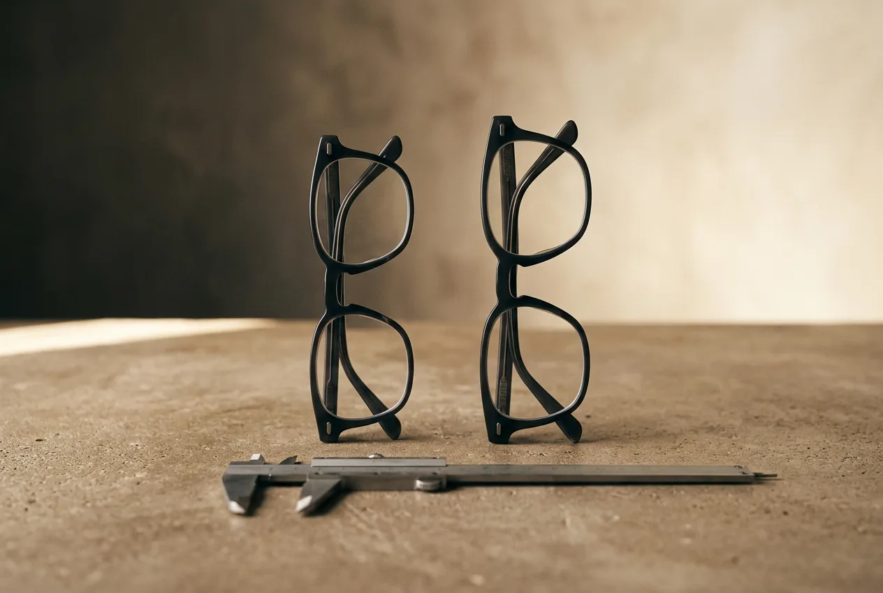 Two nearly identical display glasses of different widths with a measuring caliper before them