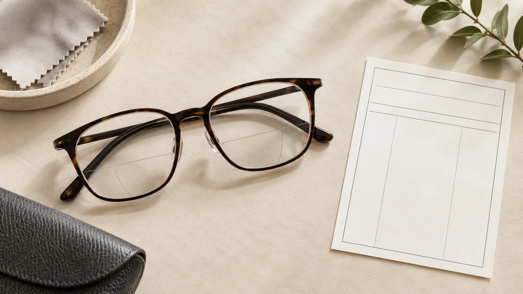 Multifocal eyeglasses beside a blank insert frame