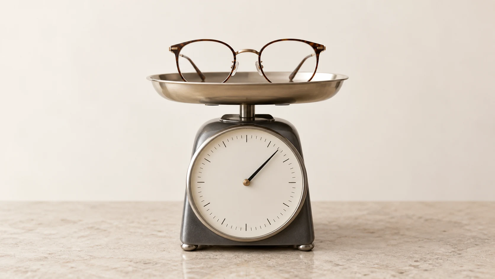 Lightweight glasses resting on a small scale