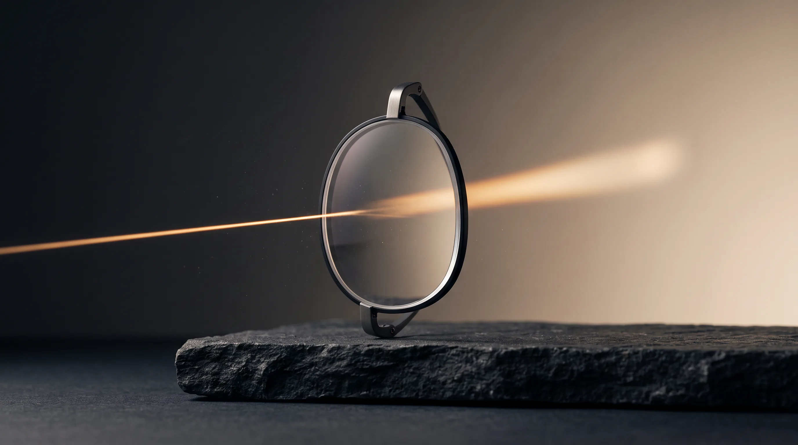 Clear prescription lens splitting a beam of light into a smeared focal streak