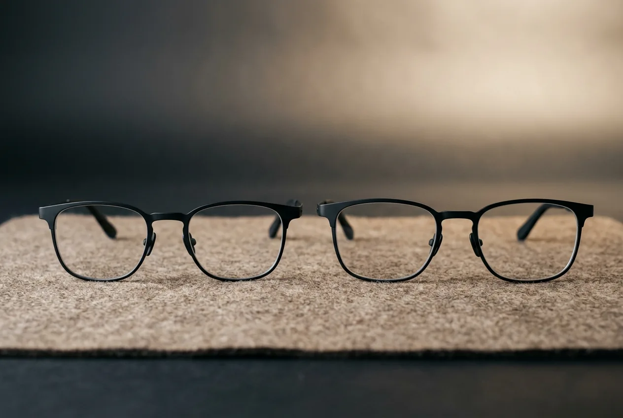 Two otherwise identical display glasses of visibly different widths side by side