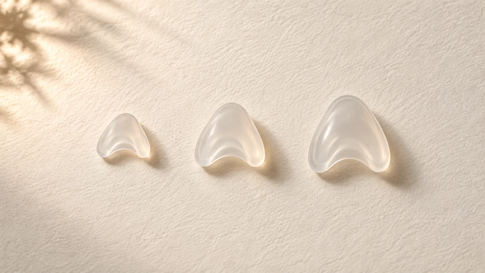 Small, medium, and large nose pads lined up on paper